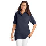 Plus Size Women's Elbow Short-Sleeve Polo Tunic by Woman Within in Navy (Size L) Polo Shirt