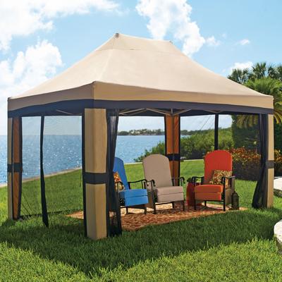 Oversized 10' x 15' Instant Pop Up Gazebo With Screen by BrylaneHome in Taupe