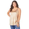 Plus Size Women's Scoopneck Metallic Tank Top by Roaman's in Sparkling Champagne Metallic (Size 34/36) Top Sleeveless Sparkle Shirt