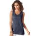 Plus Size Women's Scoopneck Tank by Roaman's in Navy (Size 5X) Top 100% Cotton Layering A-Shirt