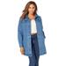 Plus Size Women's Long Denim Jacket by Jessica London in Medium Stonewash (Size 22 W) Tunic Length Jean Jacket