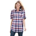 Plus Size Women's Short-Sleeve Button Down Seersucker Shirt by Woman Within in Red White Blue Plaid (Size 2X)