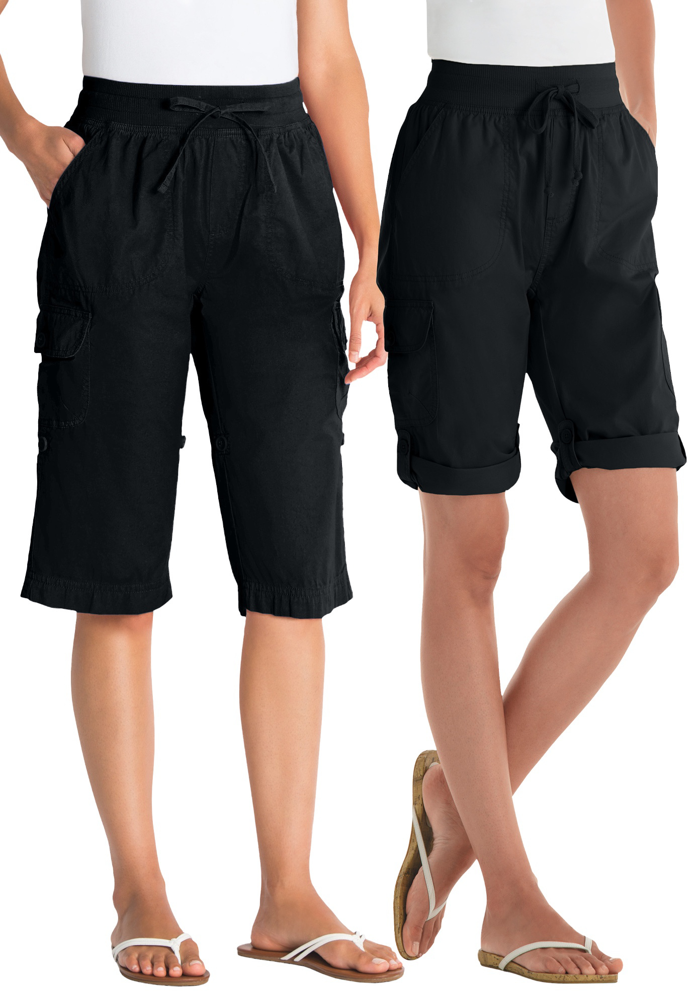 Plus Size Women's Convertible Length Cargo Bermuda/Short by Woman Within in Black (Size 26 W)