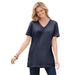 Plus Size Women's Perfect Short-Sleeve Shirred V-Neck Tunic by Woman Within in Navy (Size 2X)