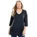 Plus Size Women's Perfect Three-Quarter Sleeve Shirred V-Neck Tee by Woman Within in Black (Size 18/20) Shirt