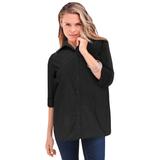 Plus Size Women's Three-Quarter Sleeve Kate Big Shirt by Roaman's in Black (Size 26 W) Button Down Shirt Blouse