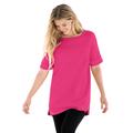 Plus Size Women's Perfect Cuffed Elbow-Sleeve Boat-Neck Tee by Woman Within in Raspberry Sorbet (Size 1X) Shirt