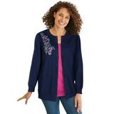 Plus Size Women's Perfect Long-Sleeve Cardigan by Woman Within in Navy Flower Embroidery (Size L) Sweater