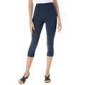 Plus Size Women's Lace-Trim Essential Stretch Capri Legging by Roaman's in Navy (Size L) Activewear Workout Yoga Pants