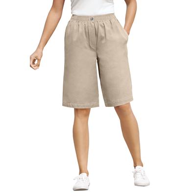 Plus Size Women's 7-Day Elastic-Waist Cotton Denim Short by Woman Within in Natural Khaki (Size 32 W)