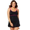 Plus Size Women's Lingerie Strap Swimdress by Swimsuits For All in Black Pink (Size 10)