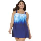 Plus Size Women's Princess Seam Swimdress by Swimsuits For All in Blue Engineered (Size 12)