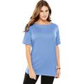 Plus Size Women's Perfect Cuffed Elbow-Sleeve Boat-Neck Tee by Woman Within in French Blue (Size M) Shirt