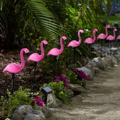 Flamingo Solar Stake Lights, Set of 10 by BrylaneHome in Multi