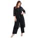 Plus Size Women's Three-Piece Lace Duster & Pant Suit by Roaman's in Black (Size 34 W) Duster, Tank, Formal Evening Wide Leg Trousers