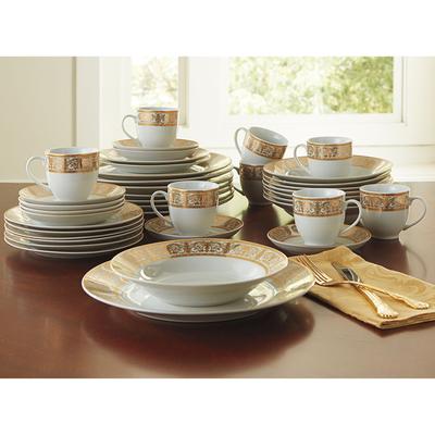 Medici 40-Pc. Golden Porcelain Dinnerware Set by BrylaneHome in Gold White