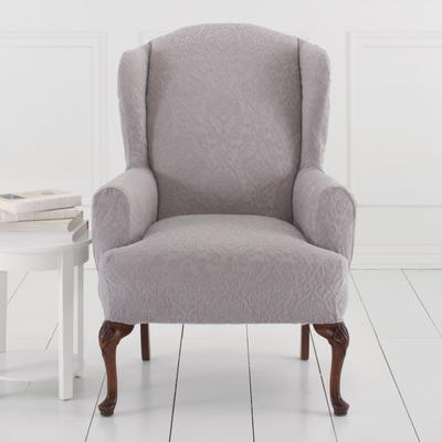 BH Studio Ikat Stretch Wing Chair Slipcover by BH Studio in Gray