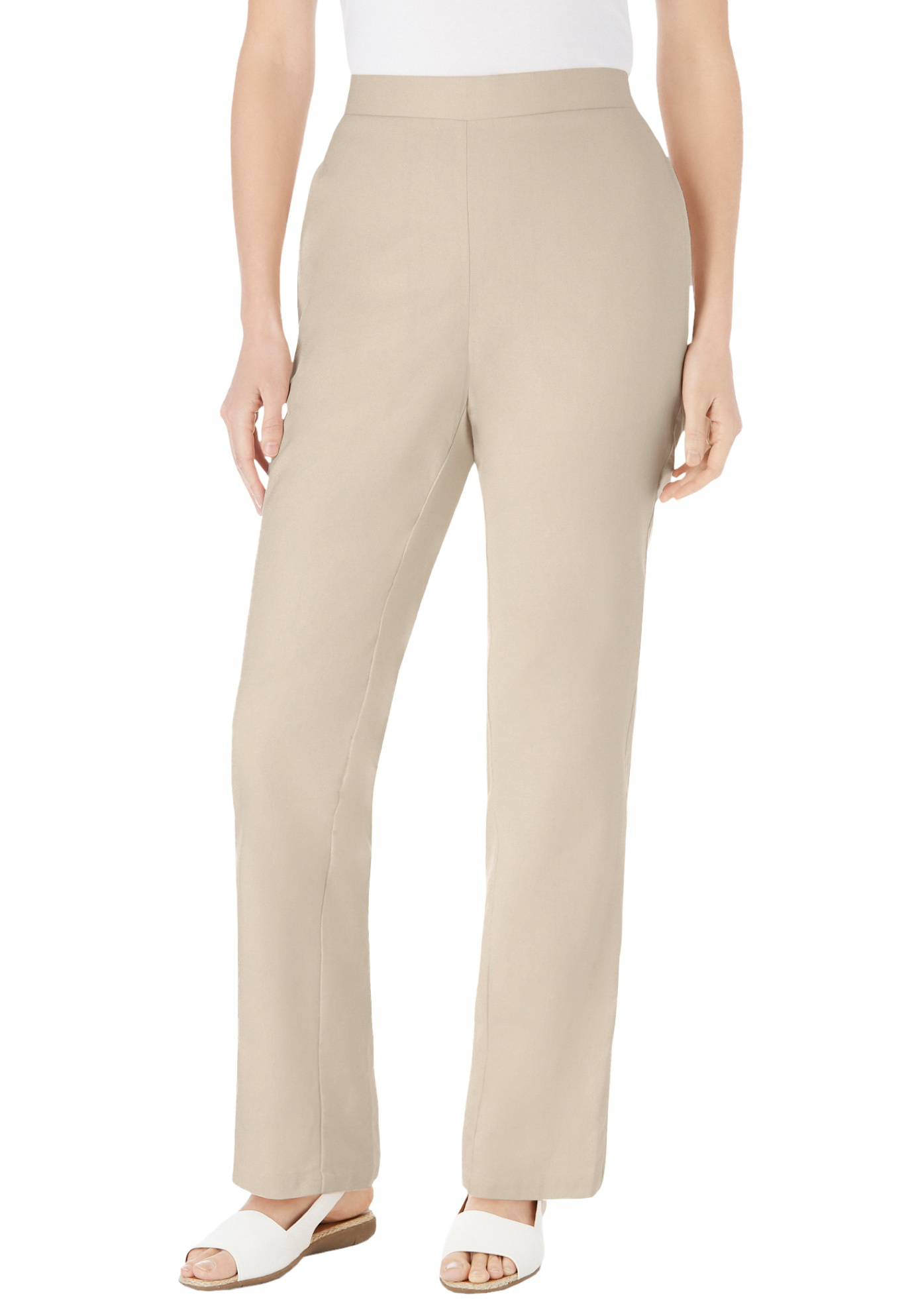 Plus Size Women's Straight Leg Linen Pant by Woman Within in Natural Khaki (Size 16 W)