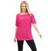 Plus Size Women's Perfect Elbow-Sleeve Square-Neck Tee by Woman Within in Raspberry Sorbet (Size 1X) Shirt