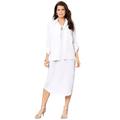 Plus Size Women's Three-Quarter Sleeve Jacket Dress Set with Button Front by Roaman's in White (Size 16 W)