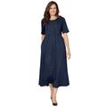 Plus Size Women's Button-Front Essential Dress by Woman Within in Navy (Size M)