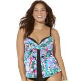 Plus Size Women's Faux Flyaway Underwire Tankini Top by Swimsuits For All in Multi Watercolor (Size 8)