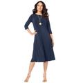 Plus Size Women's Ultrasmooth® Fabric Boatneck Swing Dress by Roaman's in Navy (Size 34/36) Stretch Jersey 3/4 Sleeve Dress