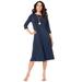 Plus Size Women's Ultrasmooth® Fabric Boatneck Swing Dress by Roaman's in Navy (Size 34/36) Stretch Jersey 3/4 Sleeve Dress