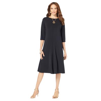 Plus Size Women's Ultrasmooth® Fabric Boatneck Swing Dress by Roaman's in Black (Size 18/20) Stretch Jersey 3/4 Sleeve Dress
