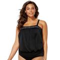 Plus Size Women's Laser Cut Blouson Tankini Top by Swimsuits For All in Black White (Size 8)