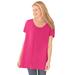 Plus Size Women's Perfect Short-Sleeve Shirred U-Neck Tunic by Woman Within in Raspberry Sorbet (Size 6X)