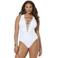 Plus Size Women's Lace Up One Piece Swimsuit by Swimsuits For All in White (Size 6)