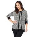 Plus Size Women's Fine Gauge Cardigan by Jessica London in Ivory Houndstooth (Size 18/20) Sweater