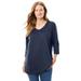 Plus Size Women's Perfect Three-Quarter Sleeve V-Neck Tee by Woman Within in Navy (Size 4X) Shirt