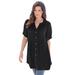 Plus Size Women's Short-Sleeve Angelina Tunic by Roaman's in Black (Size 42 W) Long Button Front Shirt