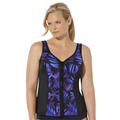Plus Size Women's Chlorine Resistant Sweetheart Zip Front Tankini Top by Swimsuits For All in Blue Palm (Size 18)