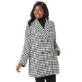 Plus Size Women's A-Line Wool Peacoat by Jessica London in Ivory Houndstooth (Size 20) Winter Wool Double Breasted Coat