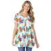 Plus Size Women's Short-Sleeve Empire Waist Tunic by Woman Within in White Hibiscus Tropicana (Size 14/16)