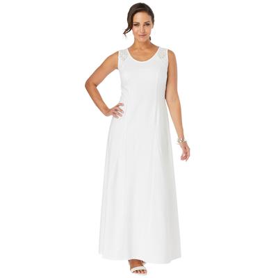 Plus Size Women's Stretch Cotton Crochet-Back Maxi Dress by Jessica London in White (Size 20) Maxi Length