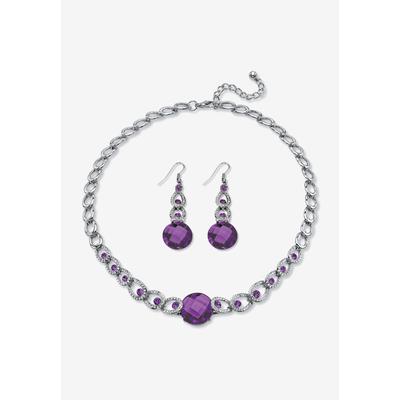 Women's Silver Tone Collar Necklace and Earring Set, Simulated Birthstone by PalmBeach Jewelry in February