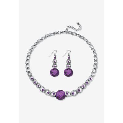 Women's Silver Tone Collar Necklace and Earring Set, Simulated Birthstone by PalmBeach Jewelry in February