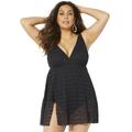 Plus Size Women's Crochet Side Slit V-Neck Swimdress by Swimsuits For All in New Black (Size 8)