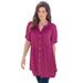 Plus Size Women's Short-Sleeve Angelina Tunic by Roaman's in Raspberry (Size 24 W) Long Button Front Shirt