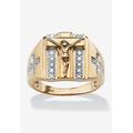 Men's Big & Tall 18K Gold over Sterling Silver Genuine Diamond Crucifix Ring by PalmBeach Jewelry in Gold (Size 13)