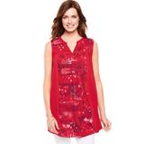 Plus Size Women's Sleeveless Notch-Neck Tunic by Woman Within in Vivid Red Stencil Bandana (Size 30/32)