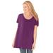 Plus Size Women's Perfect Short-Sleeve Shirred U-Neck Tunic by Woman Within in Plum Purple (Size L)