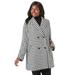 Plus Size Women's A-Line Wool Peacoat by Jessica London in Ivory Houndstooth (Size 18) Winter Wool Double Breasted Coat