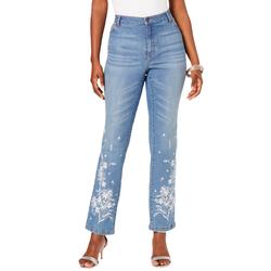 Plus Size Women's Floral Embroidered Straight-Leg Jean by Denim 24/7 in Embroidered Garden (Size 30 W)