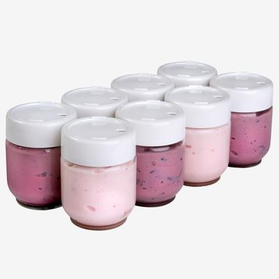 Set of 8 Glass Jars with Date Setting Lids for Euro Cuisine Yogurt Maker Model YMX650 by Euro Cuisine in Clear