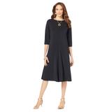 Plus Size Women's Ultrasmooth® Fabric Boatneck Swing Dress by Roaman's in Black (Size 38/40) Stretch Jersey 3/4 Sleeve Dress